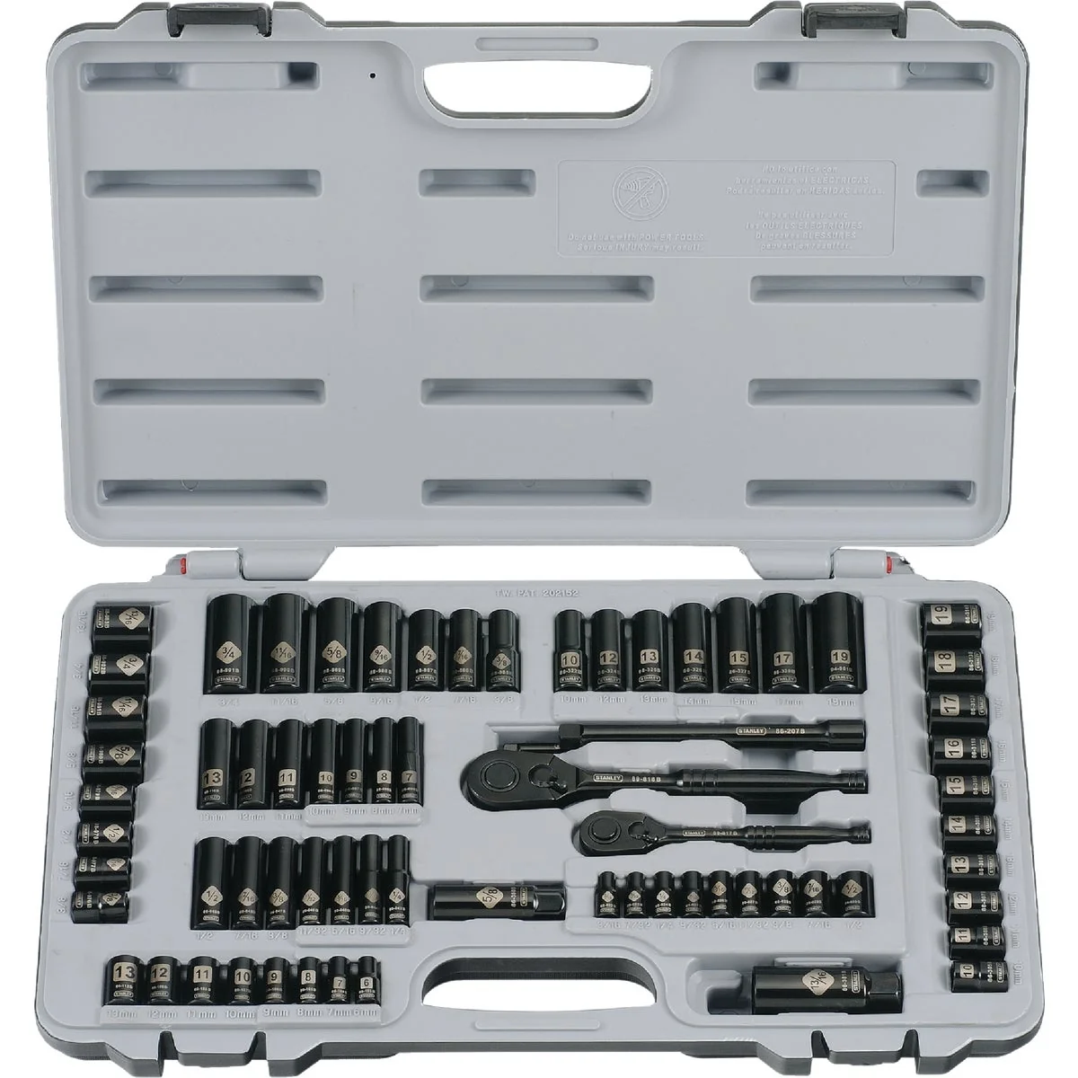 High-Quality Stanley Standard Metric 1 4 In. Drive 3 8 In. Drive Black Chrome Combination Ratchet Socket Set 69-Piece Solid