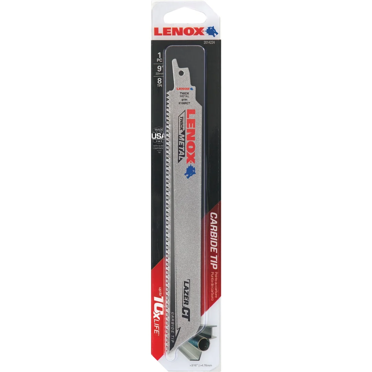 Environmentally Friendly Lenox Lazer CT 9 In. 8 TPI Thick Metal Cast Iron Stainless Reciprocating Saw Blade Elite