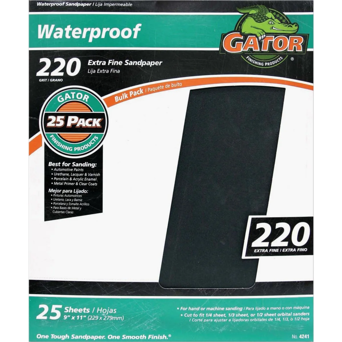 High-Quality Gator Waterproof 9 In. x 11 In. 220 Grit Extra Fine Sandpaper 25-Pack Traditional