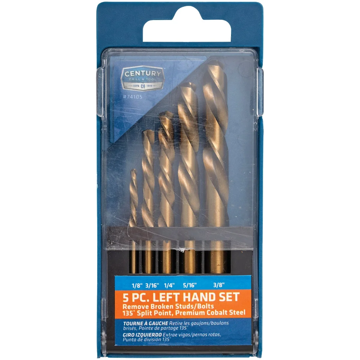 Premium Century Drill Tool Cobalt Steel Left Hand Drill Bit Set 5-Piece Detailed