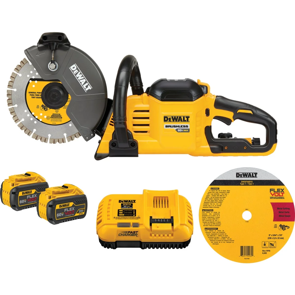 Environmentally Friendly DeWalt Flexvolt 60 Volt MAX XR Lithium-Ion Brushless 9 In. Cordless Cut-Off Tool Kit Green