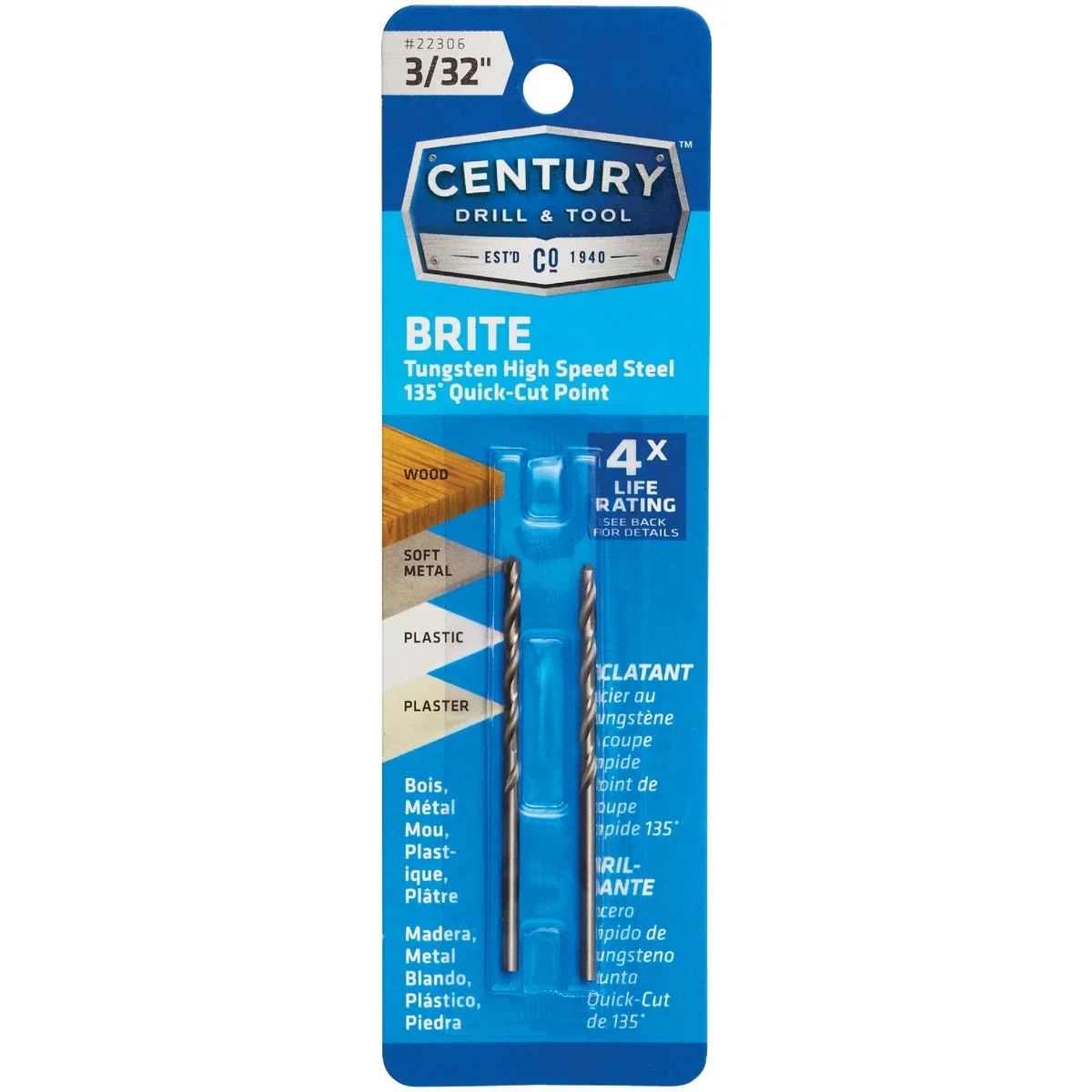 Sophisticated Century Drill Tool 3 32 In. Tungsten High Speed Steel Quick-Cut Point Brite Drill Bit Traditional