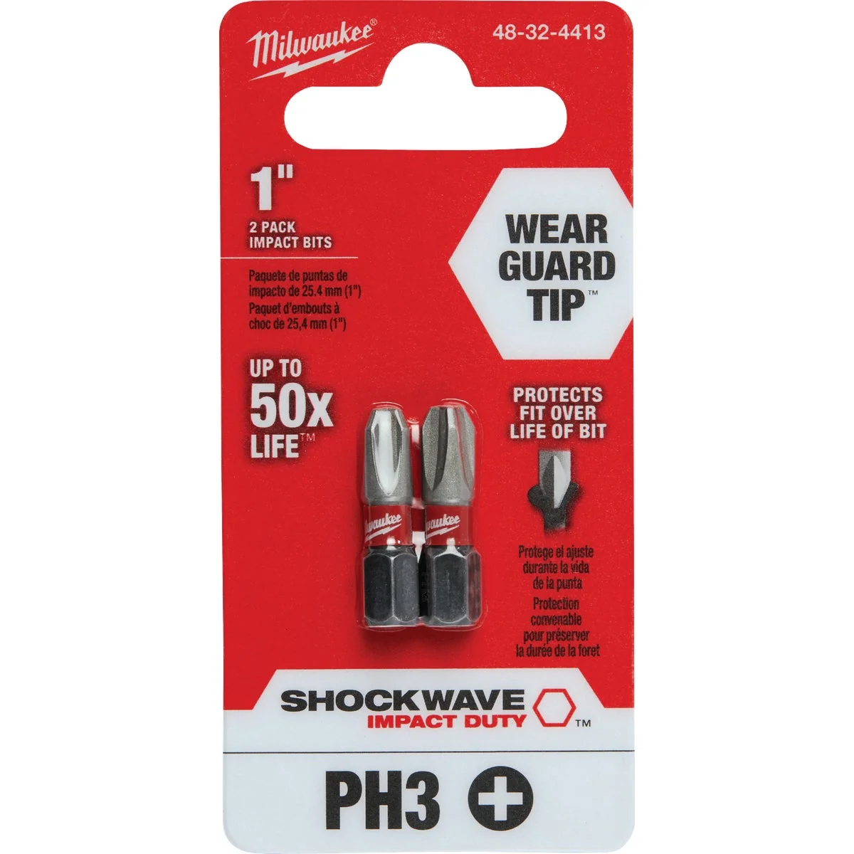 Genuine Milwaukee Shockwave 3 Phillips 1 In. Insert Impact Screwdriver Bit 2-Pack Functional