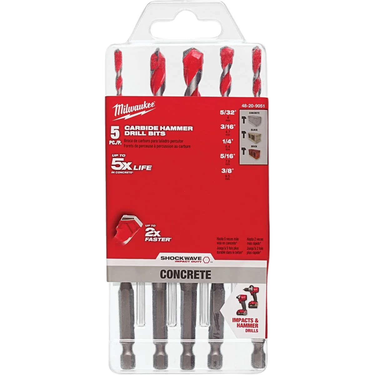 Minimalist Milwaukee 5-Piece Shockwave Carbide Masonry Drill Bit Set Professional
