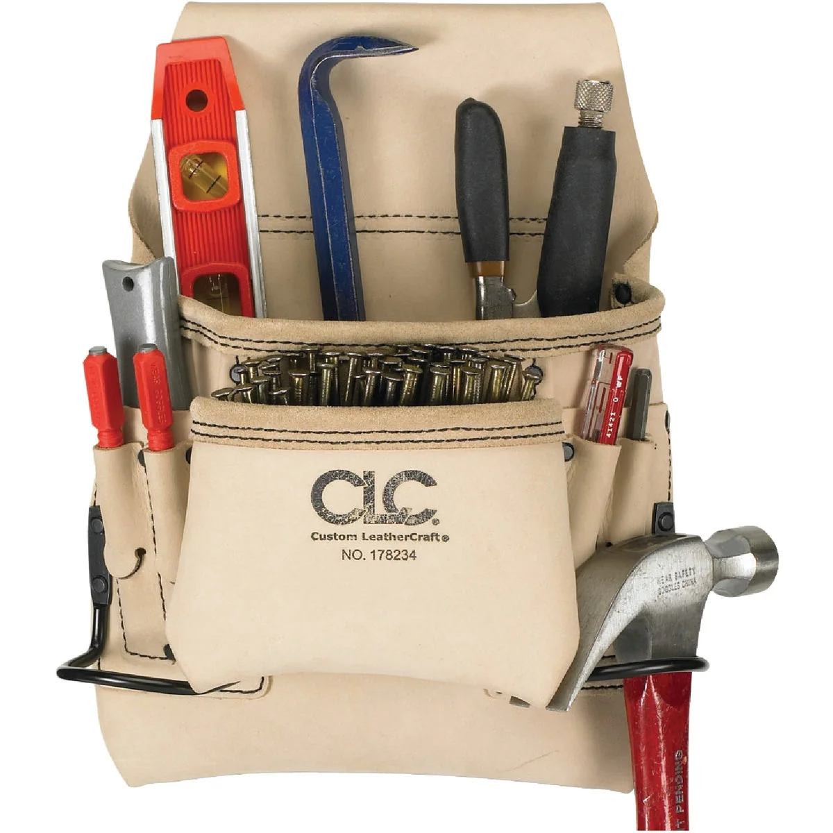 Expertly Made CLC 8-Pocket Leather Carpenter's Nail Tool Bag Premium