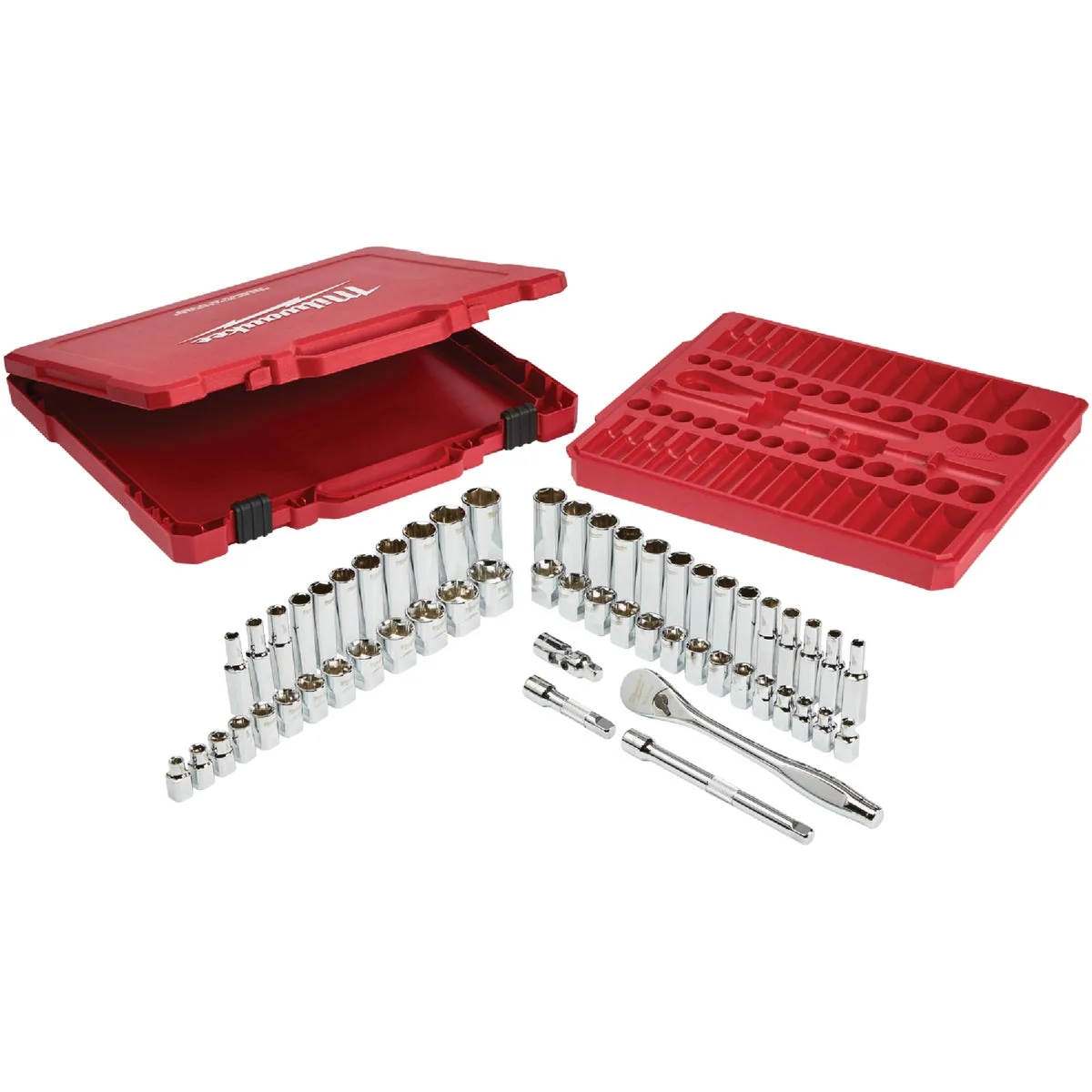 Minimalist Milwaukee Standard Metric 3 8 In. Drive 6-Point Ratchet Socket Set 56-Piece Organic