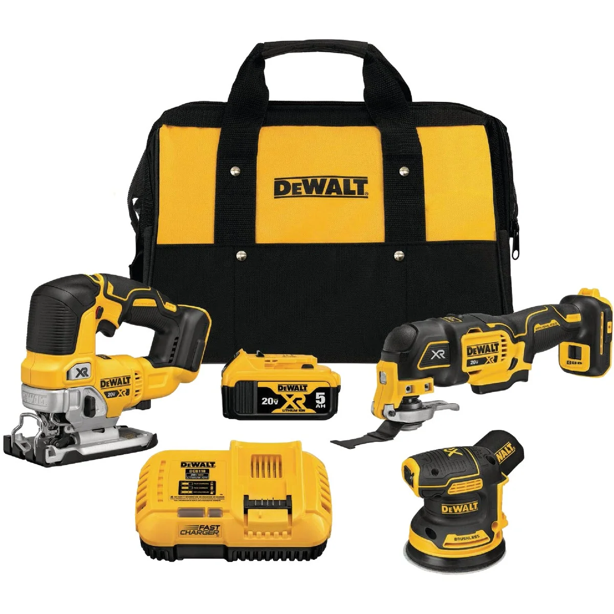 Functional DeWalt 3-Tool 20V MAX XR Lithium-Ion Brushless Random Orbital Sander Oscillating Tool Jigsaw Cordless Tool Combo Kit Dependable