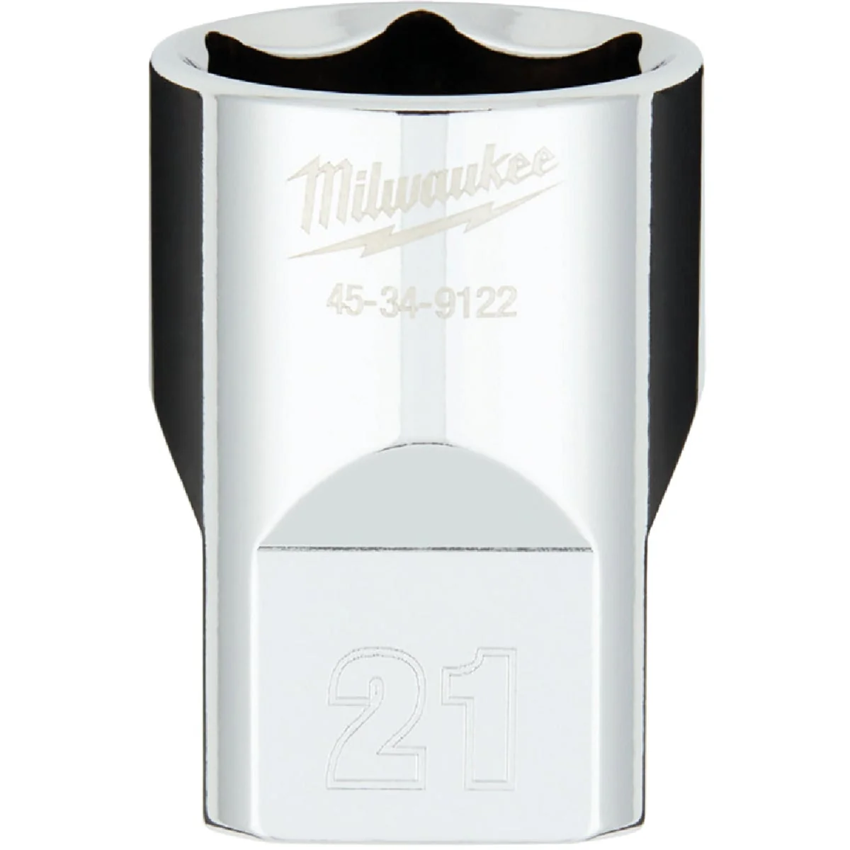 Solid Milwaukee 1 2 In. Drive 21 mm 6-Point Shallow Metric Socket with FOUR FLAT Sides Safe