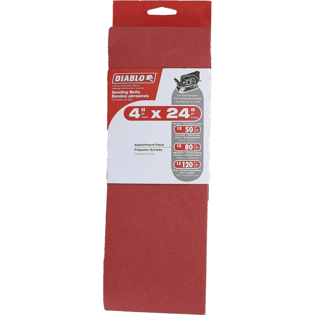 Exceptional Diablo 4 In. x 24 In. 50 80 120 Grit General Purpose Sanding Belt 3-Pack Elite