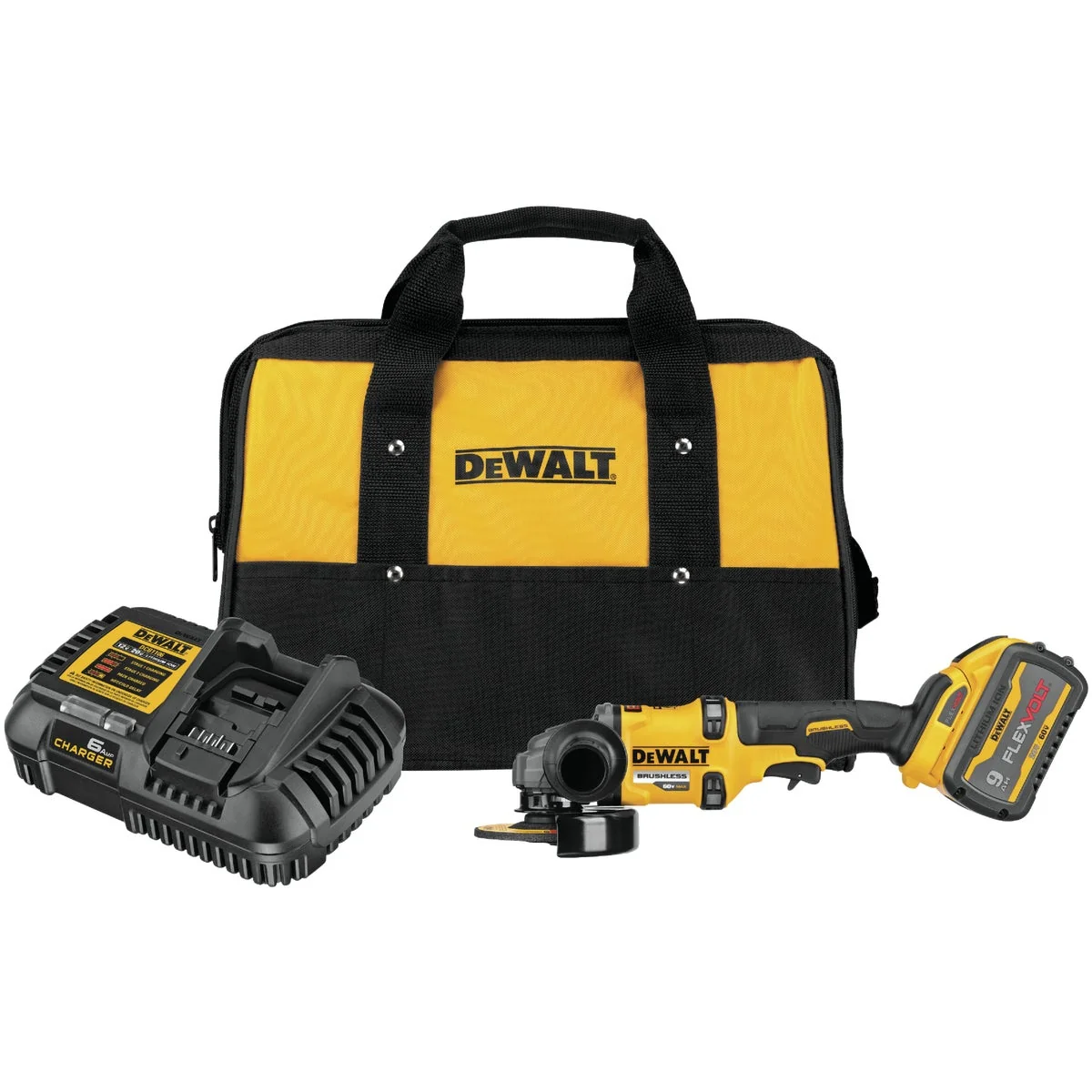 User-Friendly DeWalt Flexvolt 60 Volt MAX Lithium-Ion 4-1 2 In. - 6 In. Brushless Cordless Angle Grinder with Kickback Brake Kit Long-Lasting