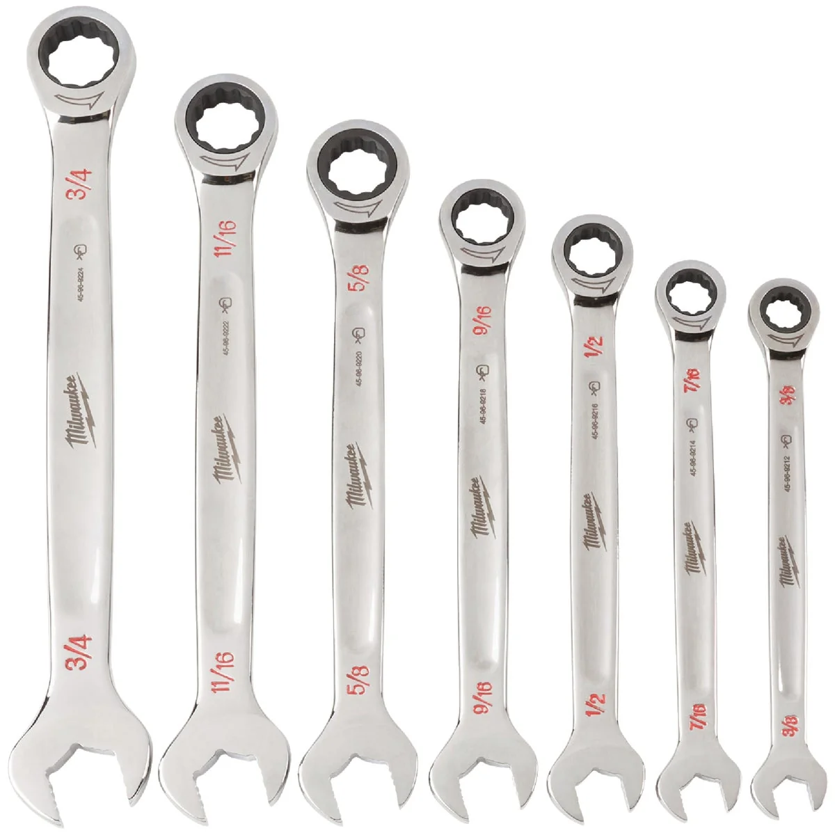 Secure Milwaukee Standard 12-Point Ratcheting Combination Wrench Set 7-Piece Fast