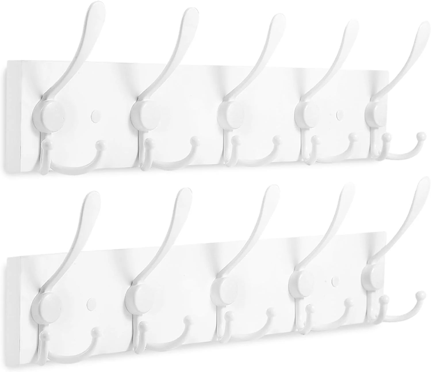 Authentic 2pcs Coat Rack Wall Mount Coat Hooks Wooden Hat Rack for Wall Hooks Pine Wood Plank 16.9 White Coat Hanger with 5 White Triple Hooks for Hanging Coat Hat Jacket Stylish