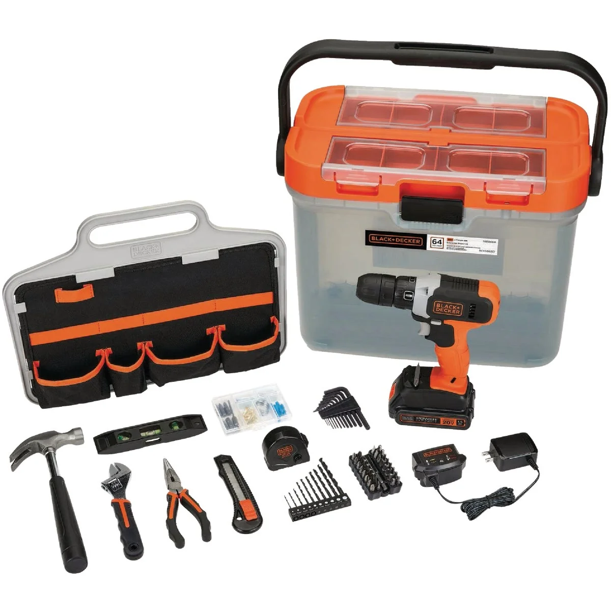Certified Black Decker 20V MAX Lithium-Ion Cordless Drill Driver 63-Piece Hand Tool Accessory Home Project Kit Sustainable