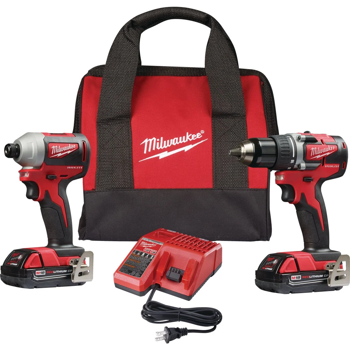 Functional Milwaukee 2-Tool M18 Lithium-Ion Brushless Compact Drill Driver Impact Driver Cordless Tool Combo Kit Healthy