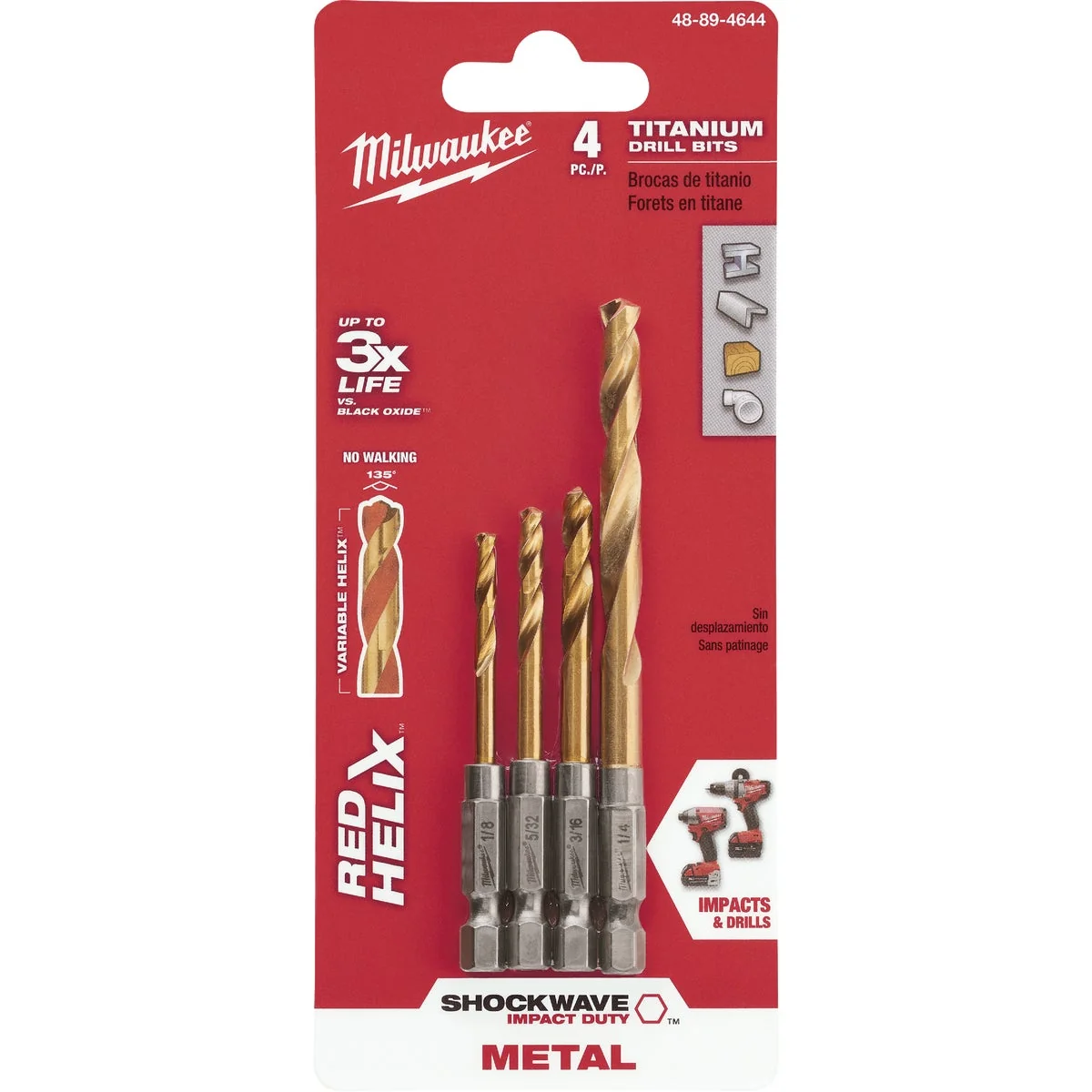 Consistent Milwaukee Shockwave 4-Piece Impact Duty Titanium Hex Shank Drill Bit Set 1 8 In. thru 1 4 In. Next-Generation