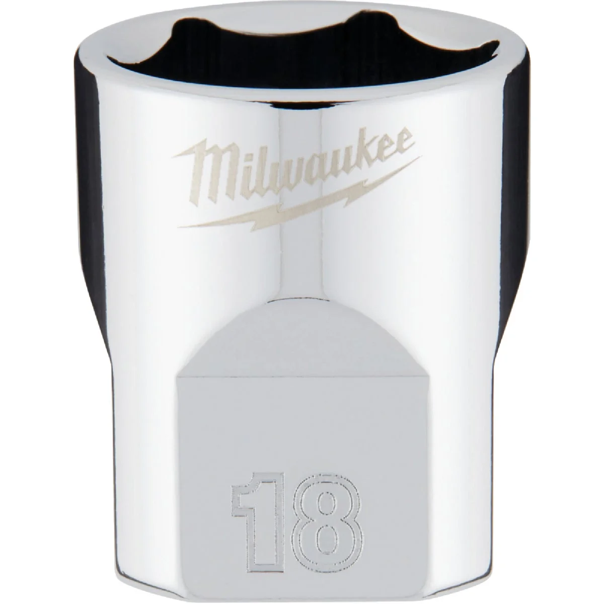 Fine Milwaukee 3 8 In. Drive 18 mm 6-Point Shallow Metric Socket with FOUR FLAT Sides Safe