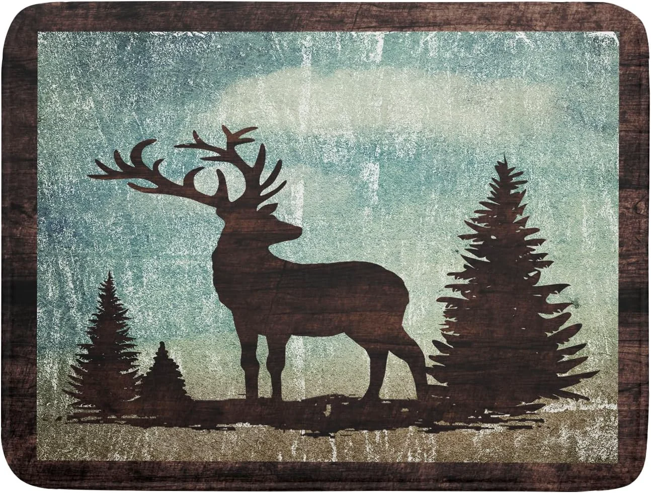 Classic Retro Deer Forest Cabin Silhouette Dish Drying Mat Countertop 18x24 Fall Blue Sky Cloud Cartoon Elk Wild Animal Bushes Drainer Mat Pine Tree Grass Dishes Pad Rustic Moose Dish Drainer Rack High-Grade