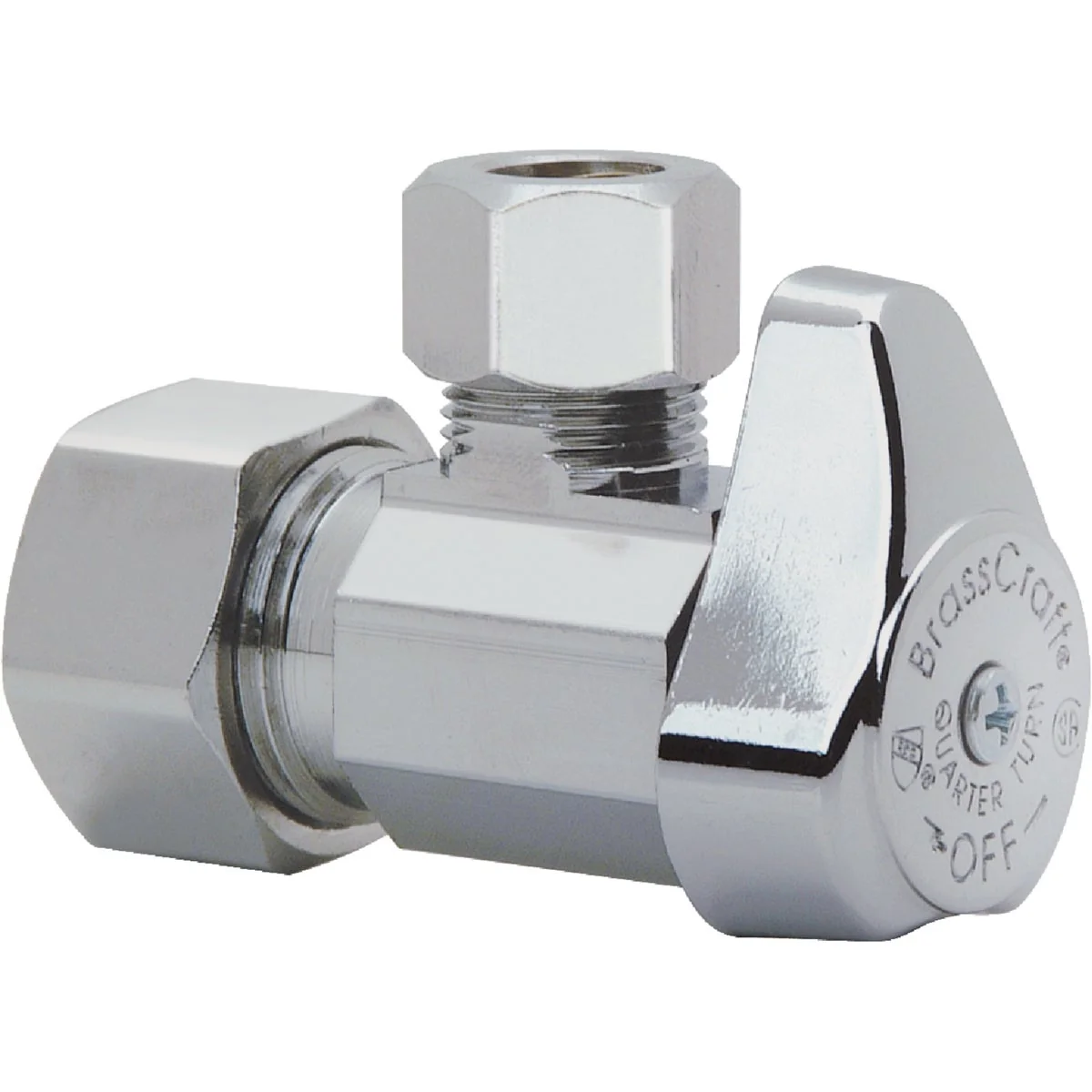 High-Performance BrassCraft 5 8 In. OD x 3 8 In. OD Compression Chrome-Plated Brass 1 4-Turn Shut-Off Angle Valve Specialty