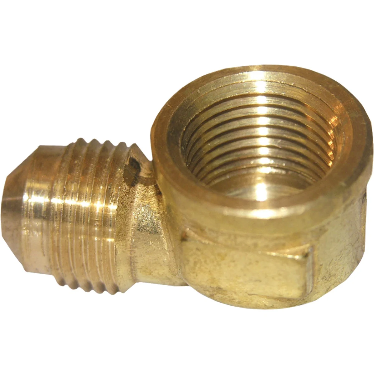 Solid Lasco 3 8 In. MFL x 3 8 In. FPT 90 Deg. Flare Brass Elbow 1 4 Bend Secure