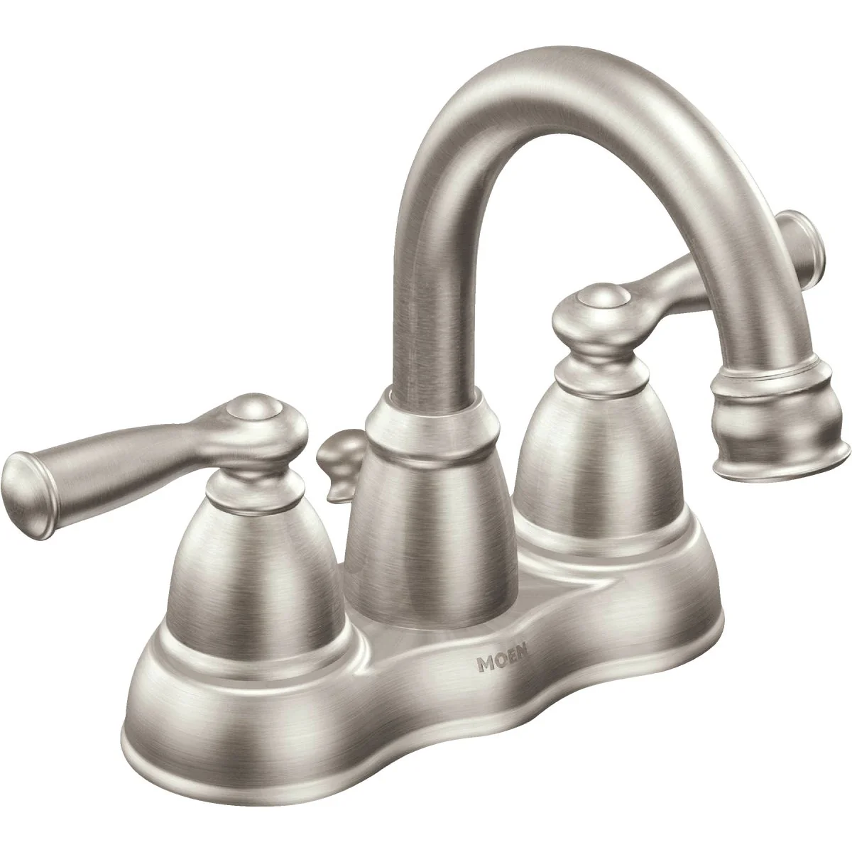 Minimalist Moen Banbury Brushed Nickel 2-Handle Lever 4 In. Centerset Hi-Arc Bathroom Faucet with Pop-Up Original Design
