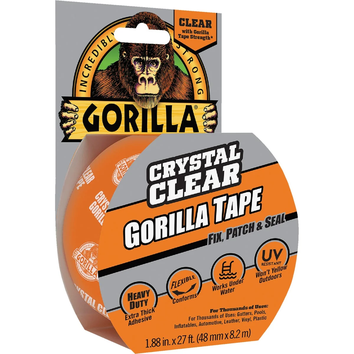 Relaxed Gorilla 1.88 In. x 9 Yd. Crystal Clear Duct Tape Clear Safe