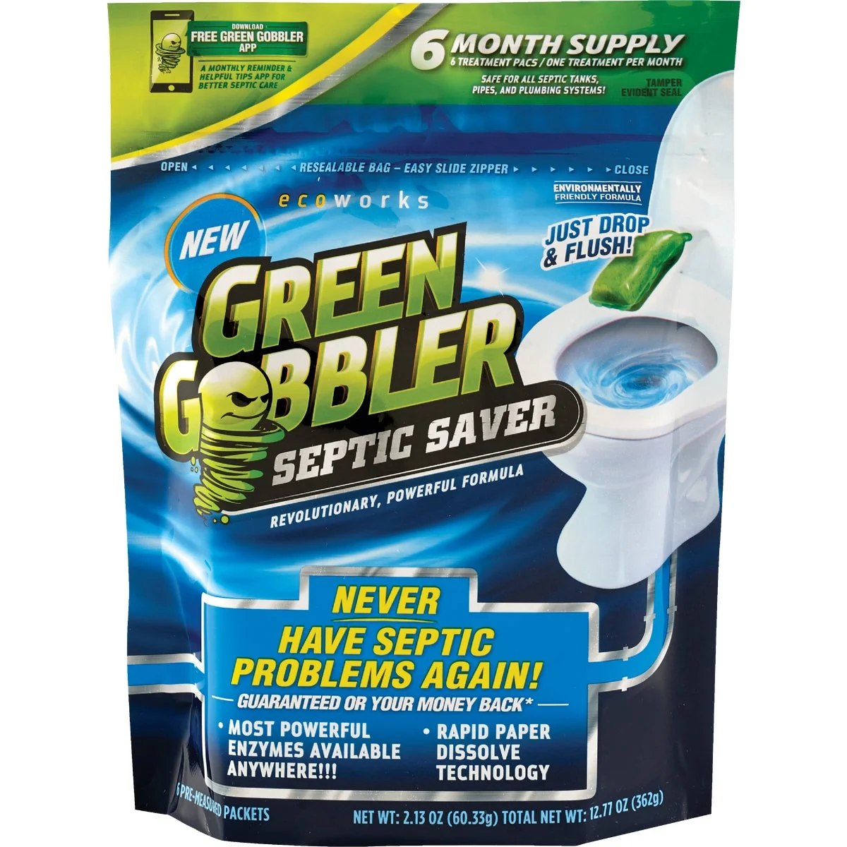Modern Green Gobbler Septic Saver 12.77 Oz. Septic Tank Treatment 6-Pack Fast
