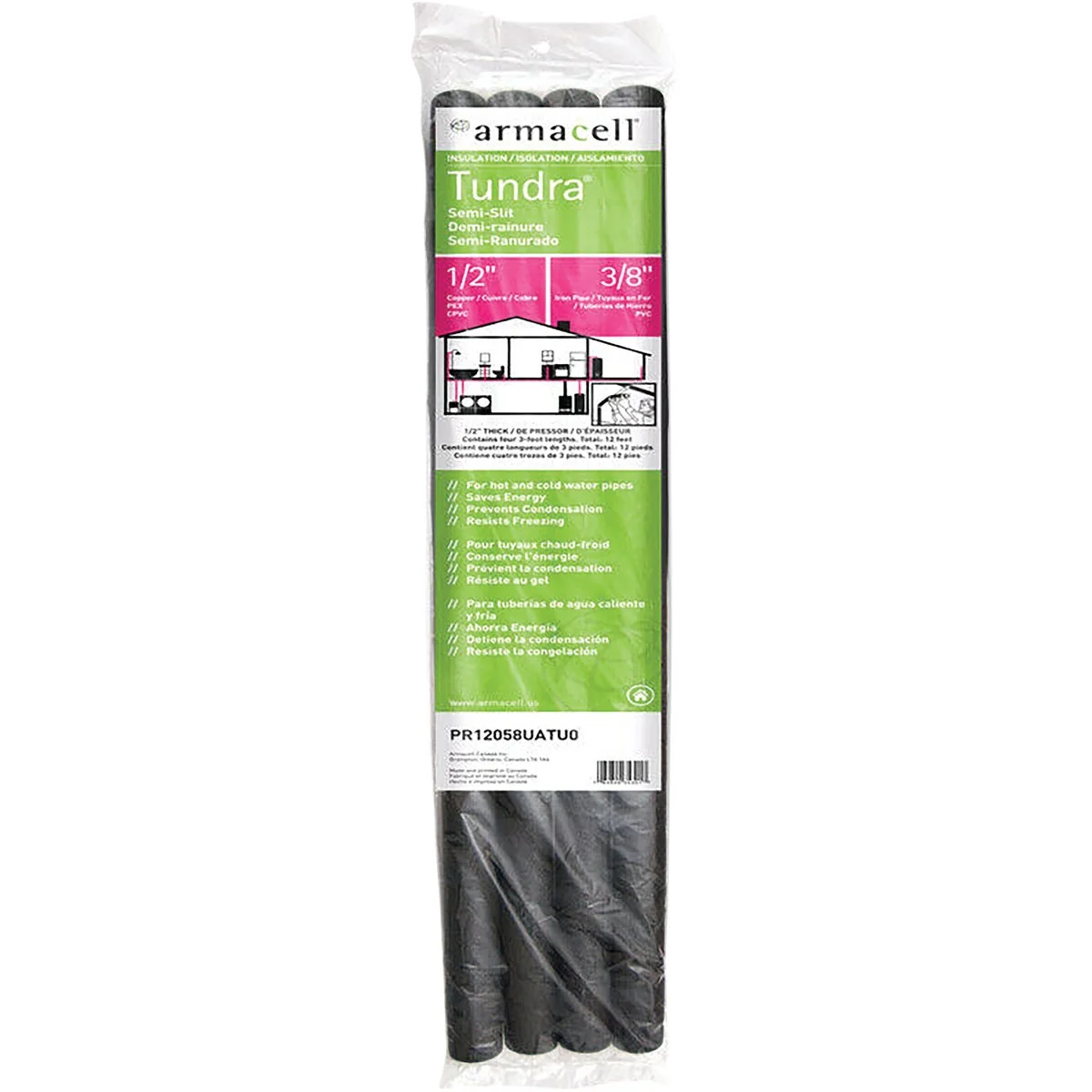Traditional Tundra 1 2 In. Wall Semi-Slit Polyethylene Pipe Insulation Wrap 1 2 In. x 3 Ft. 4-Pack Fits Pipe Size 1 2 In. Copper 3 8 In. Iron Premium Material