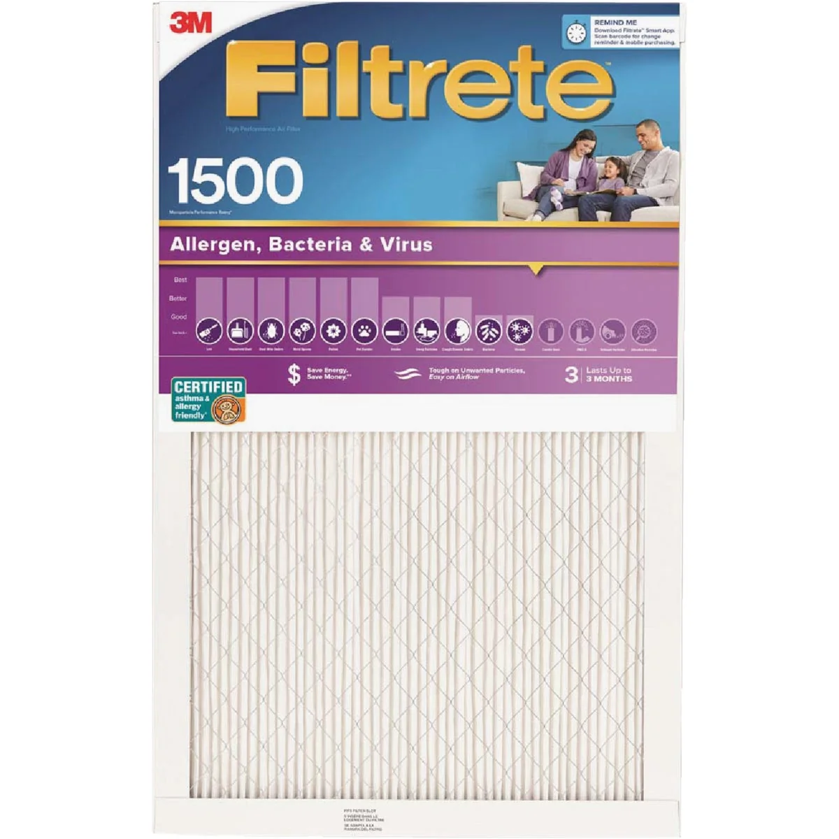 Premium 3M Filtrete 12 In. x 12 In. x 1 In. Ultra Allergen Healthy Living 1550 MPR Furnace Filter Recyclable