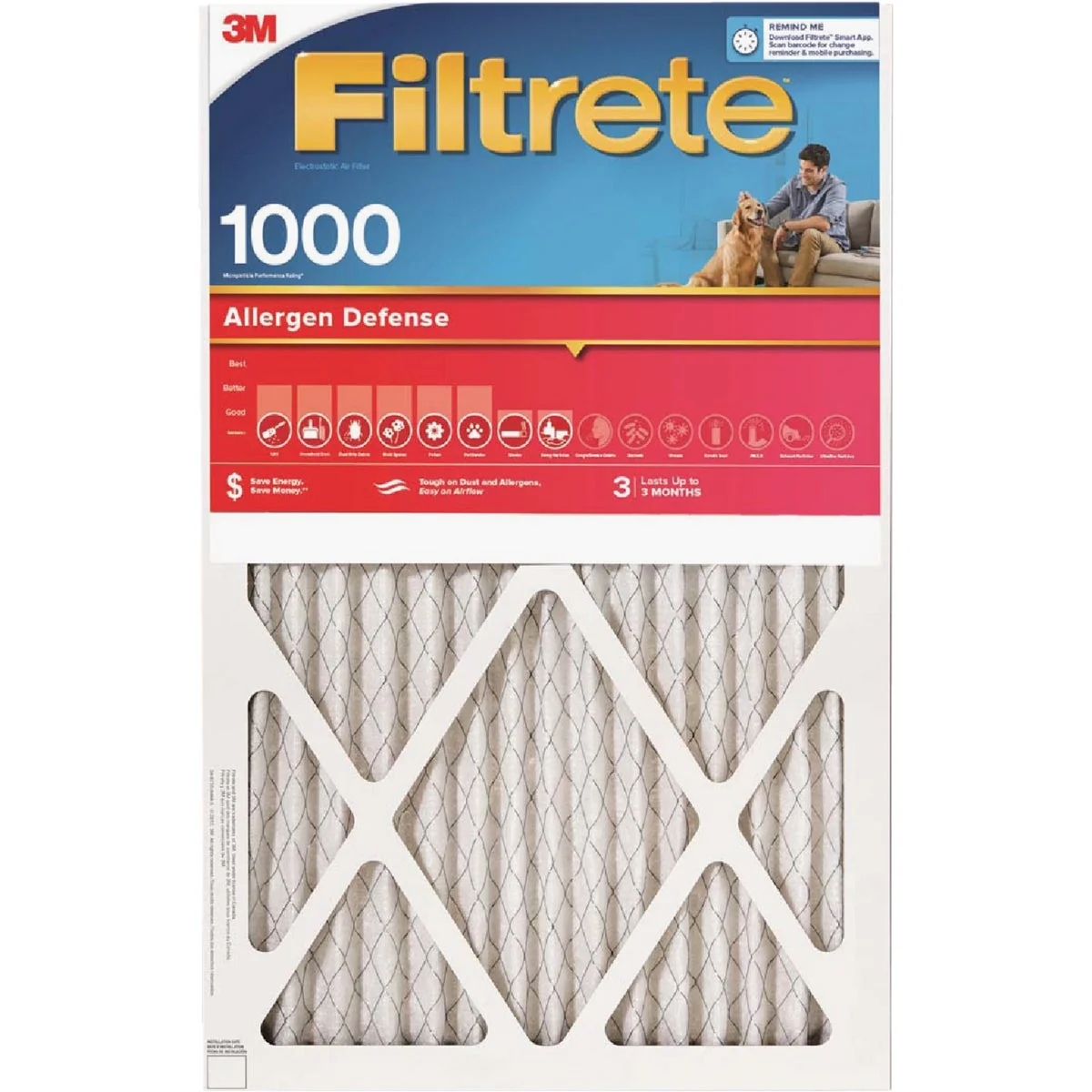 Healthy 3M Filtrete 10 In. x 20 In. x 1 In. Allergen Defense 1000 1085 MPR Furnace Filter Safe