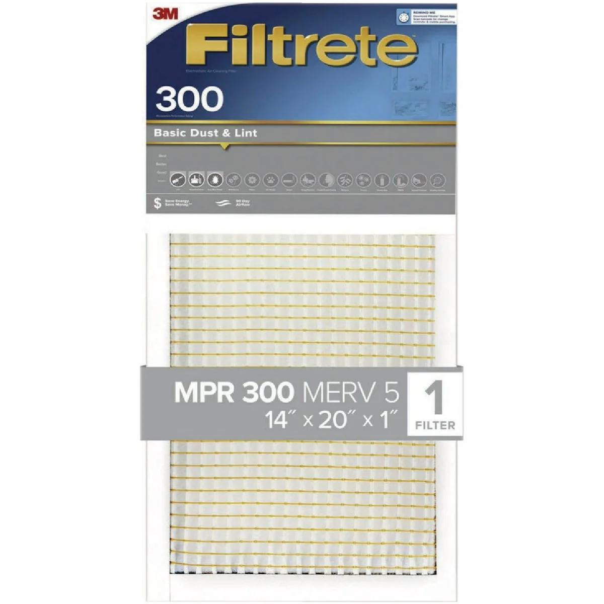 Healthy 3M Filtrete 14 In. x 20 In. x 1 In. Basic Dust Lint 300 MPR Furnace Filter Reusable