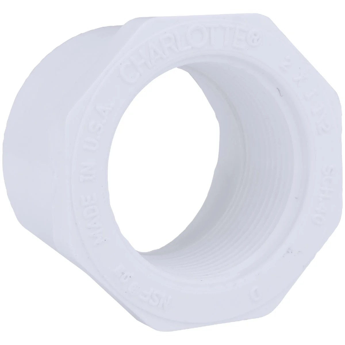 World-Class Charlotte Pipe 2 In. SPG x 1-1 2 In. FPT Schedule 40 PVC Bushing Solid