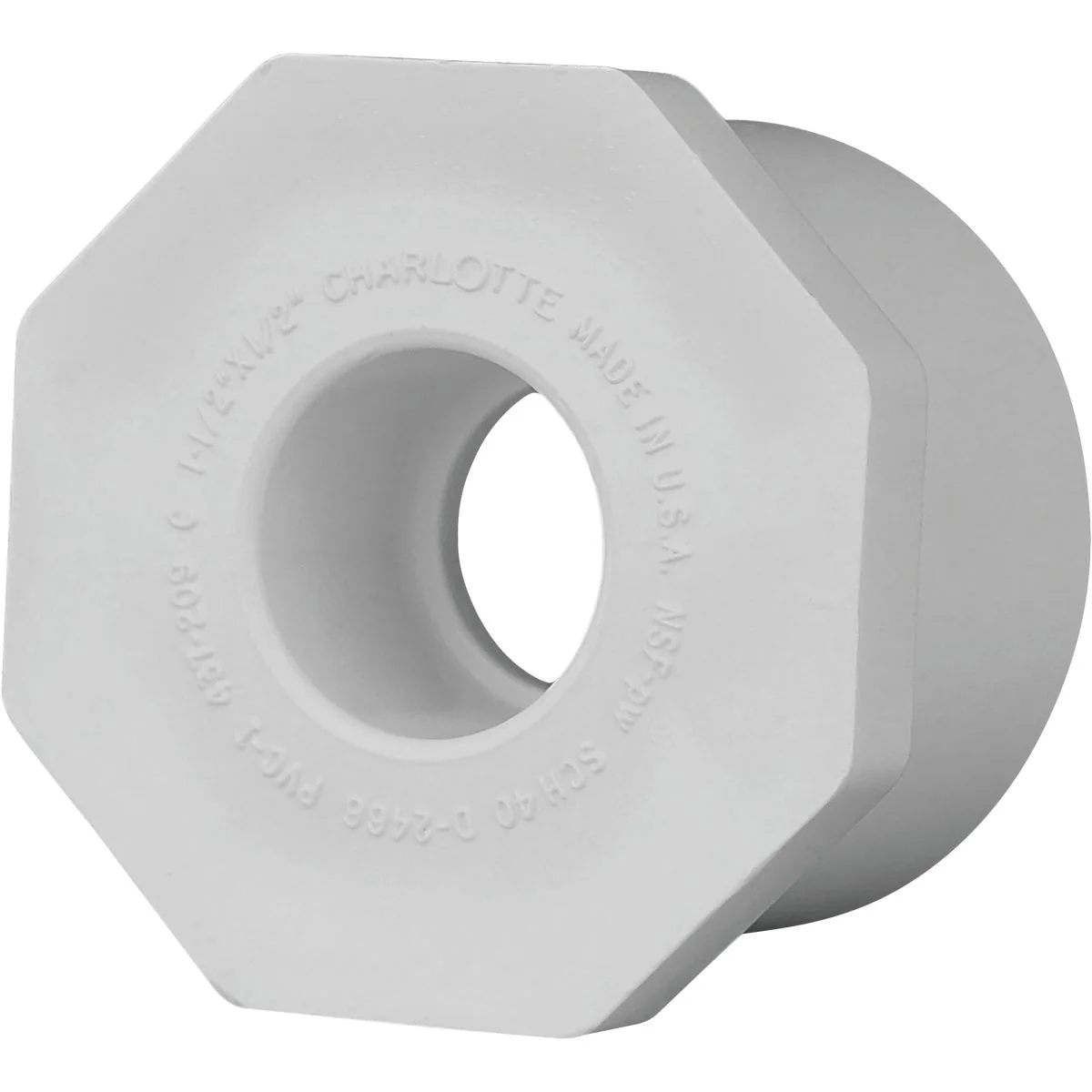 Exclusive Charlotte Pipe 1-1 2 In. SPG x 1 2 In. Slip Schedule 40 PVC Bushing Detailed