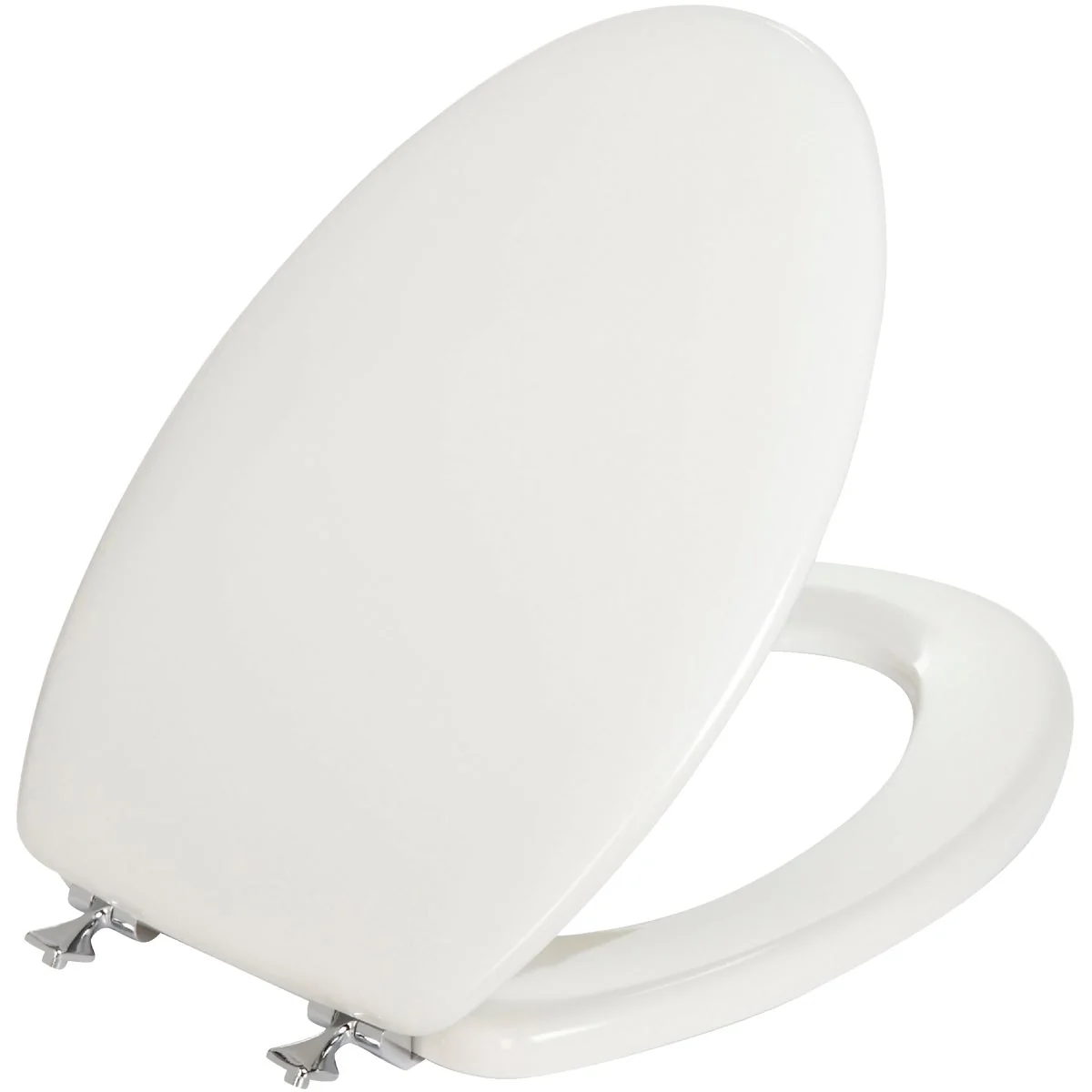 Authentic Mayfair Elongated Closed Front Premium White Wood Beveled Toilet Seat with Chrome Hinges Recyclable