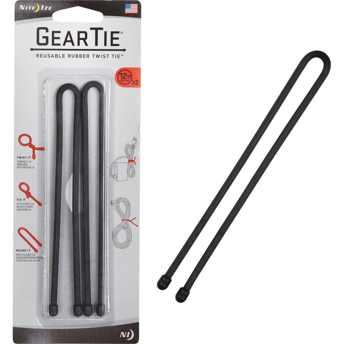 Quality Nite Ize Gear Tie 12 In. Black Reusable Rubber Twist Tie 2-Count Safe