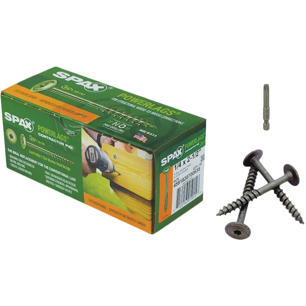 Prestigious Spax PowerLags 1 4 In. x 2-1 2 In. Washer Head Exterior Structure Screw 50 Ct. Solid