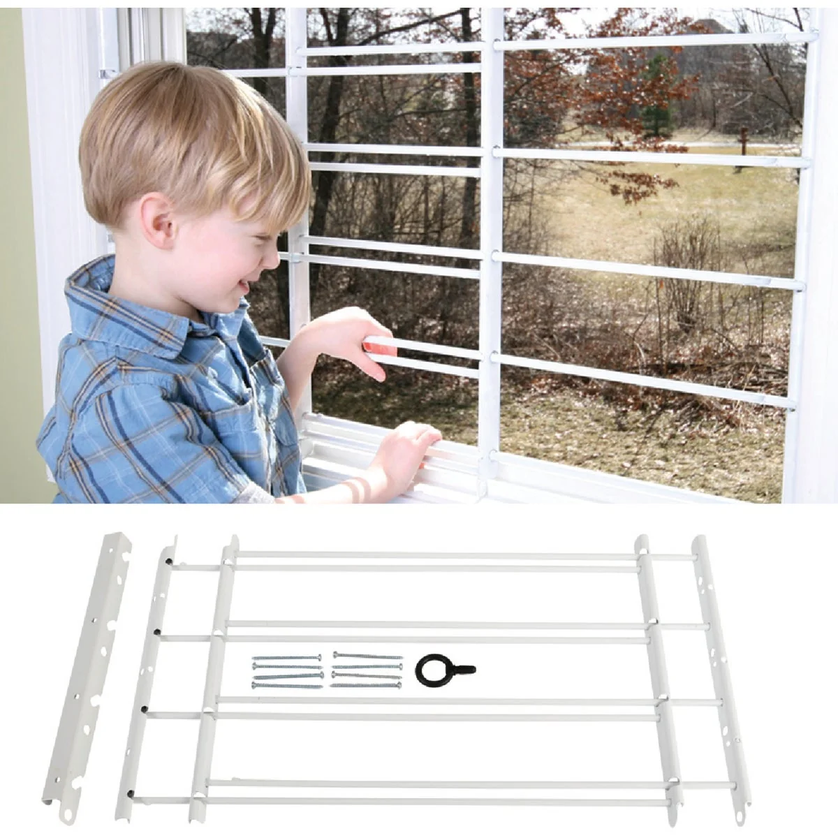 Outstanding John Sterling Corp Hinged White Enamel 4-Bar Child Safety Window Security Guard Selected