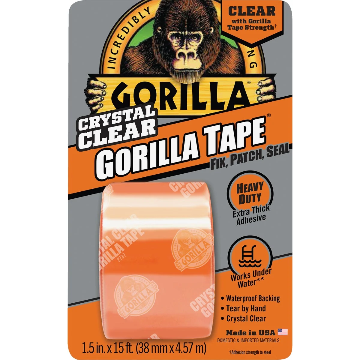 Breathable Gorilla 1-1 2 In. x 5 Yd. Crystal Clear Duct Tape Clear Powerful