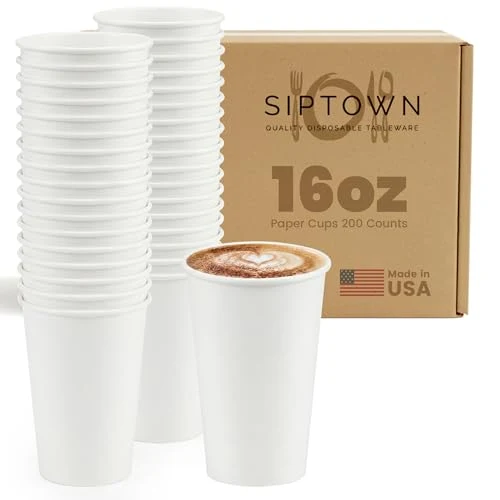 First-Class Paper Cups 16 oz 200 Pack for Coffee Tea Made in USA 200 Count Sophisticated