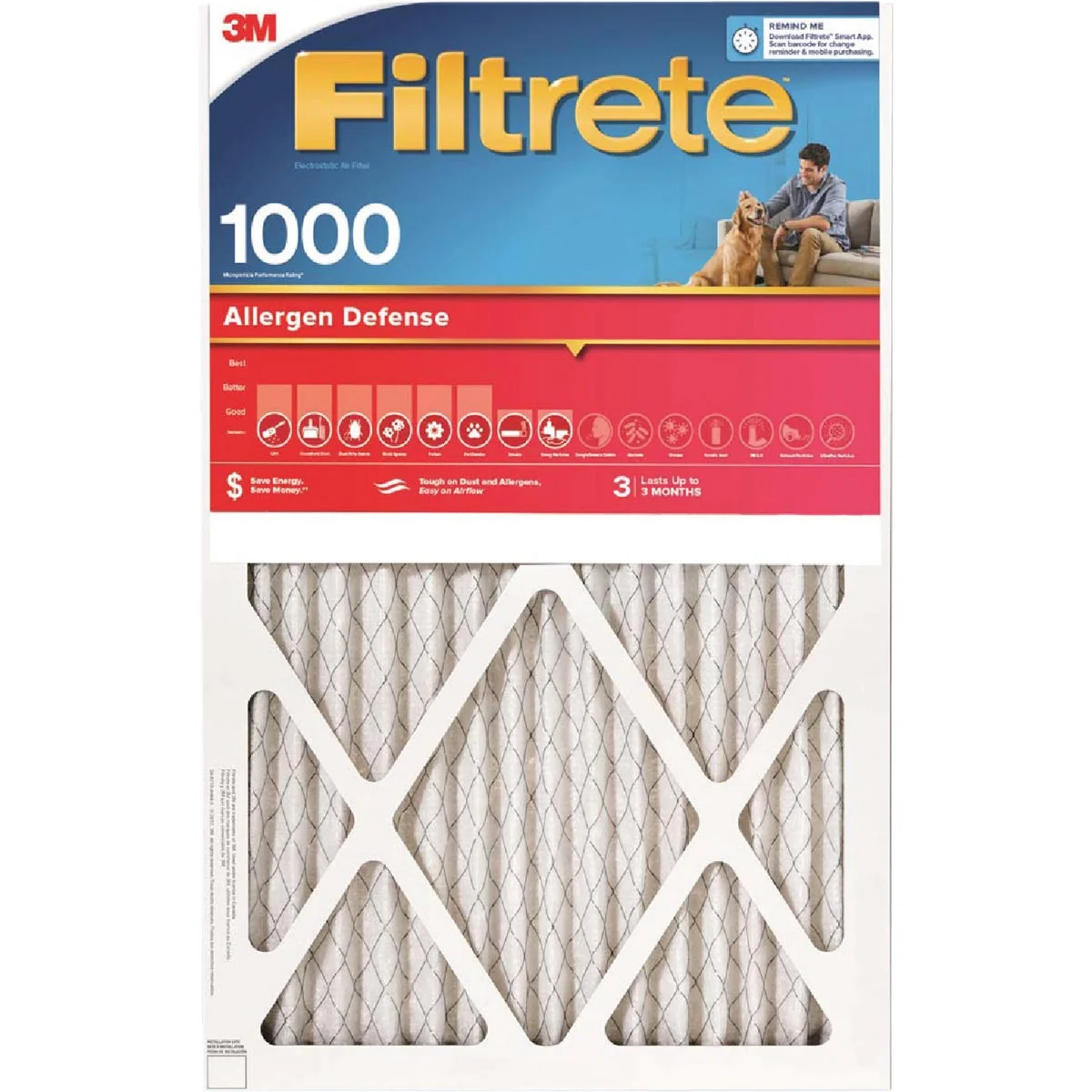 Functional 3M Filtrete 15 In. x 20 In. x 1 In. Allergen Defense 1000 1085 MPR Furnace Filter Smart