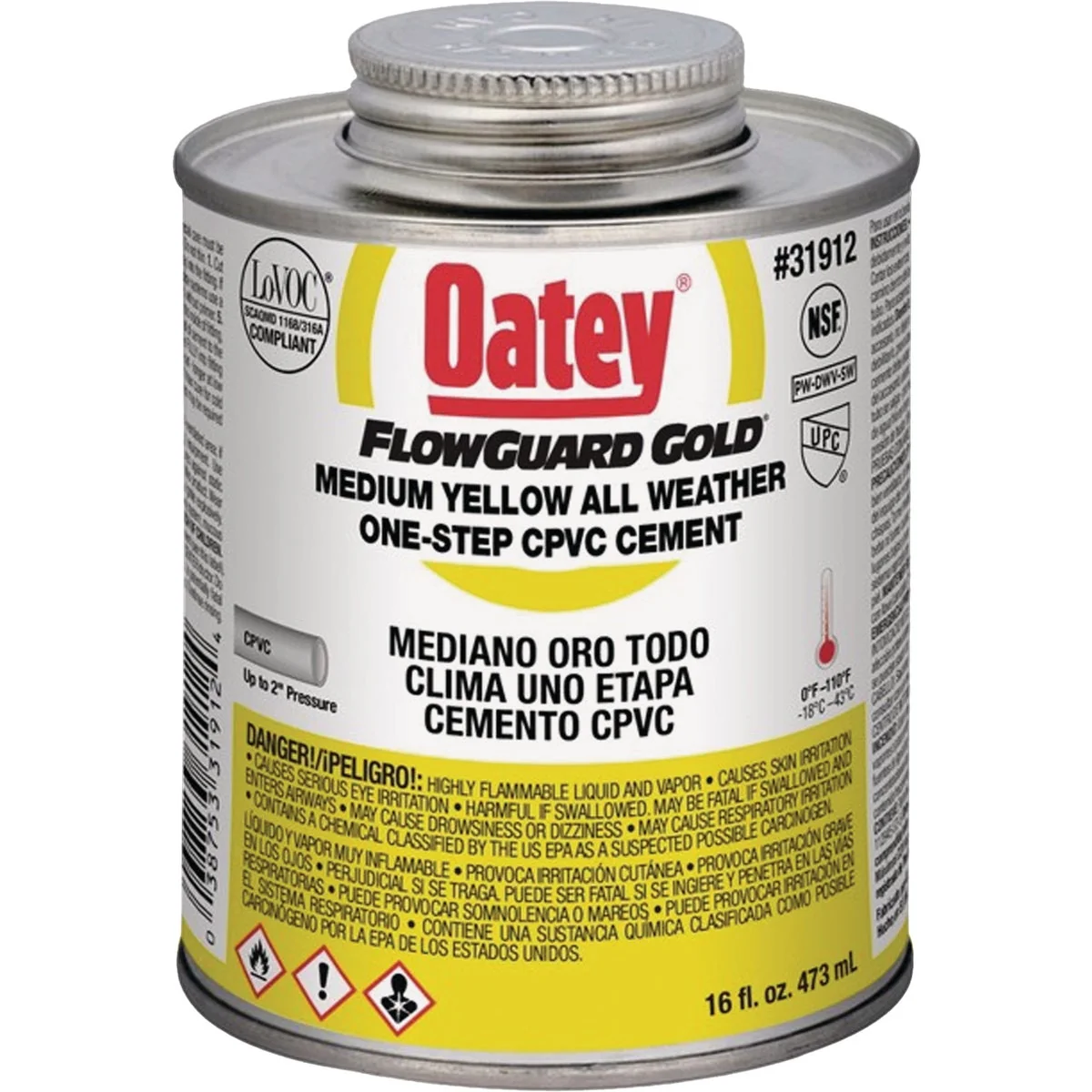 High-End Oatey FlowGuard Gold 16 Oz. Medium Bodied Yellow All Weather One-Step CPVC Cement Original Design