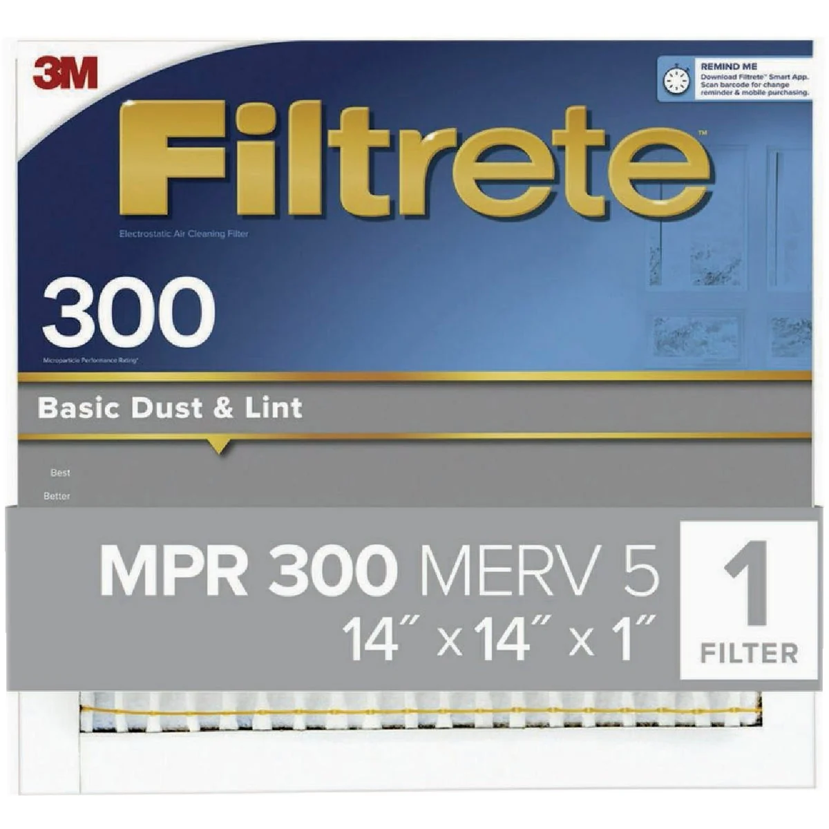 Optimized 3M Filtrete 14 In. x 14 In. x 1 In. Basic Dust Lint 300 MPR Furnace Filter Lightweight