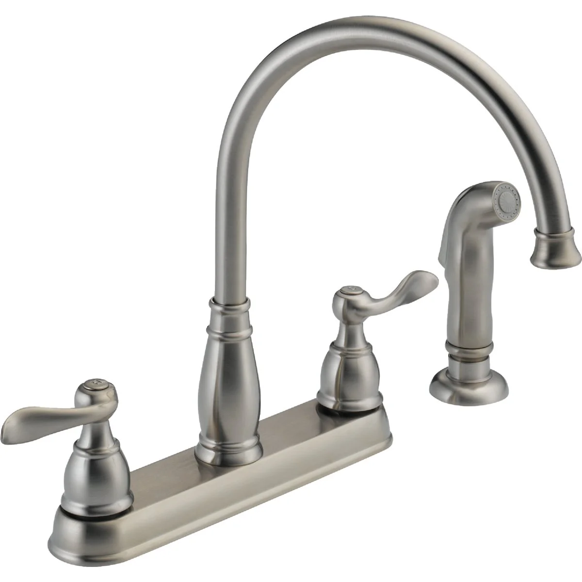 Excellent Delta Windemere Dual Handle Lever Kitchen Faucet with Side Spray Stainless Durable