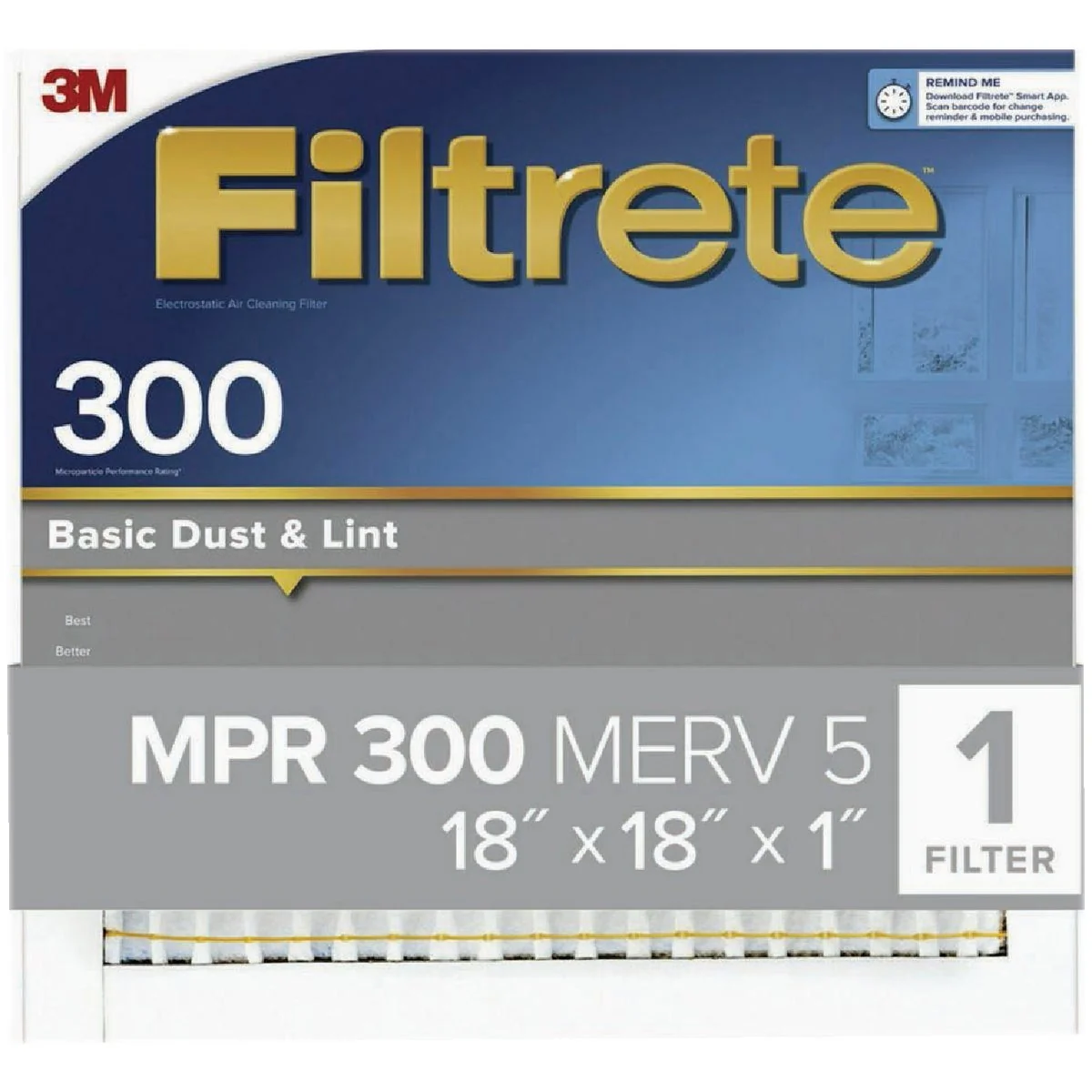 Stylish 3M Filtrete 18 In. x 18 In. x 1 In. Basic Dust Lint 300 MPR Furnace Filter Versatile