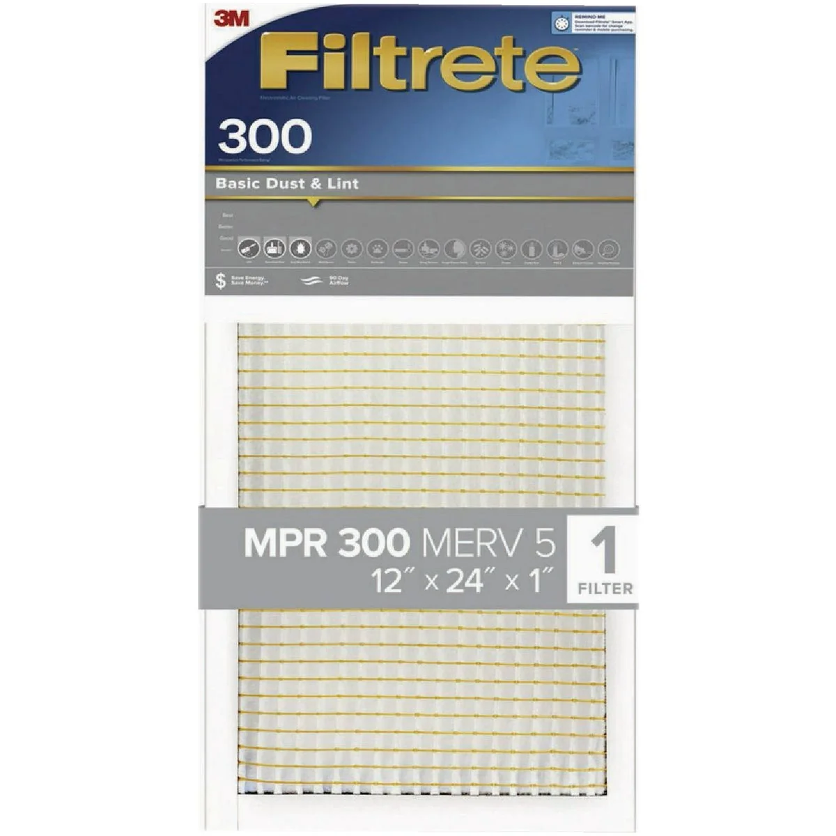 Verified 3M Filtrete 12 In. x 24 In. x 1 In. Basic Dust Lint 300 MPR Furnace Filter Selected
