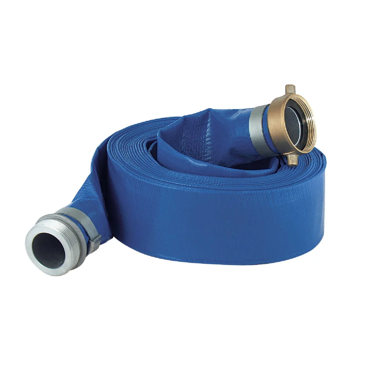 Trusted Apache 2 In. x 25 Ft. Blue Reinforced PVC Lay Flat Discharge Hose with Male Female Connections Smooth