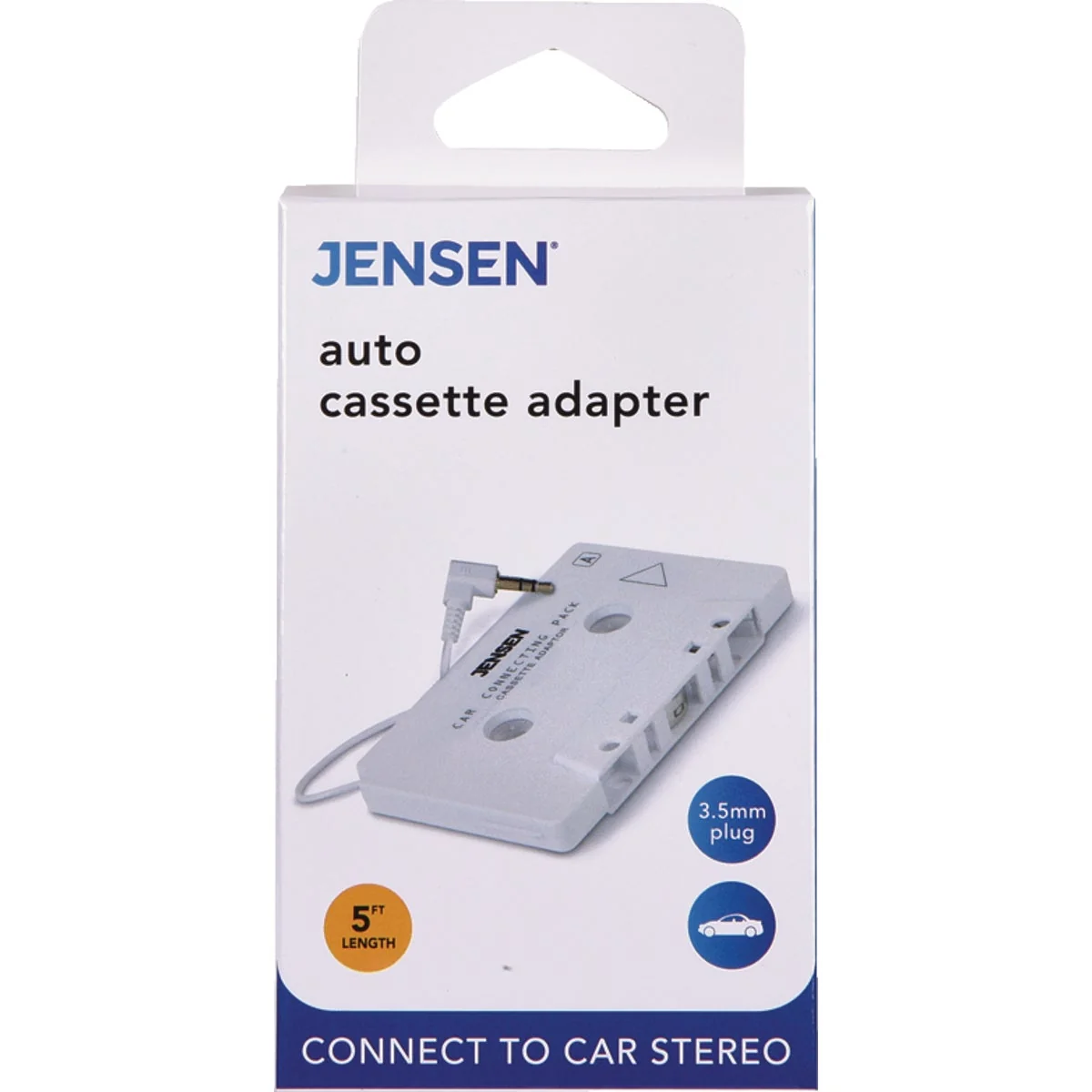 Pure Jensen 2 Ft. Cord 3.5mm Plug White Auto Cassette Adapter Versatile