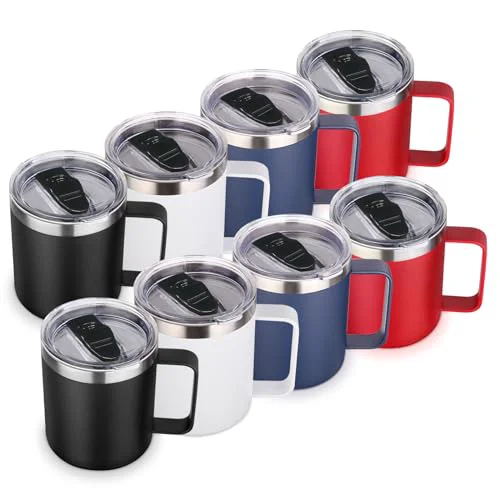 Powerful 14oz Insulated Stainless Steel Coffee Mug with Lid Bulk 8 Pack 8 Count Certified
