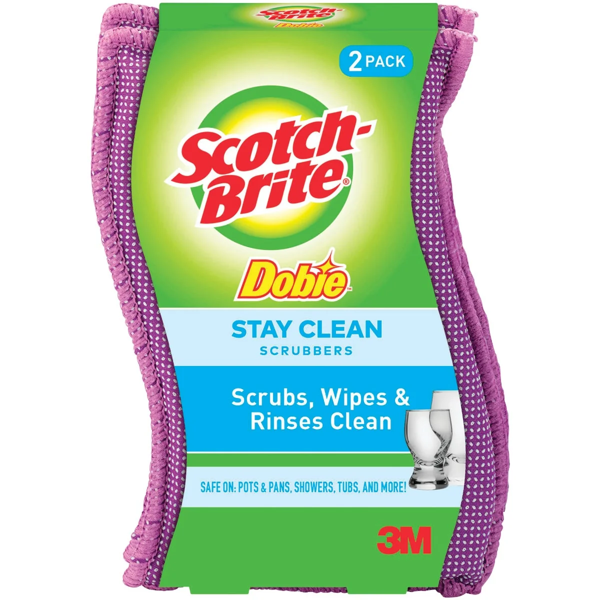Genuine 3M Scotch-Brite Stay Clean Scrubber 2-Count Verified