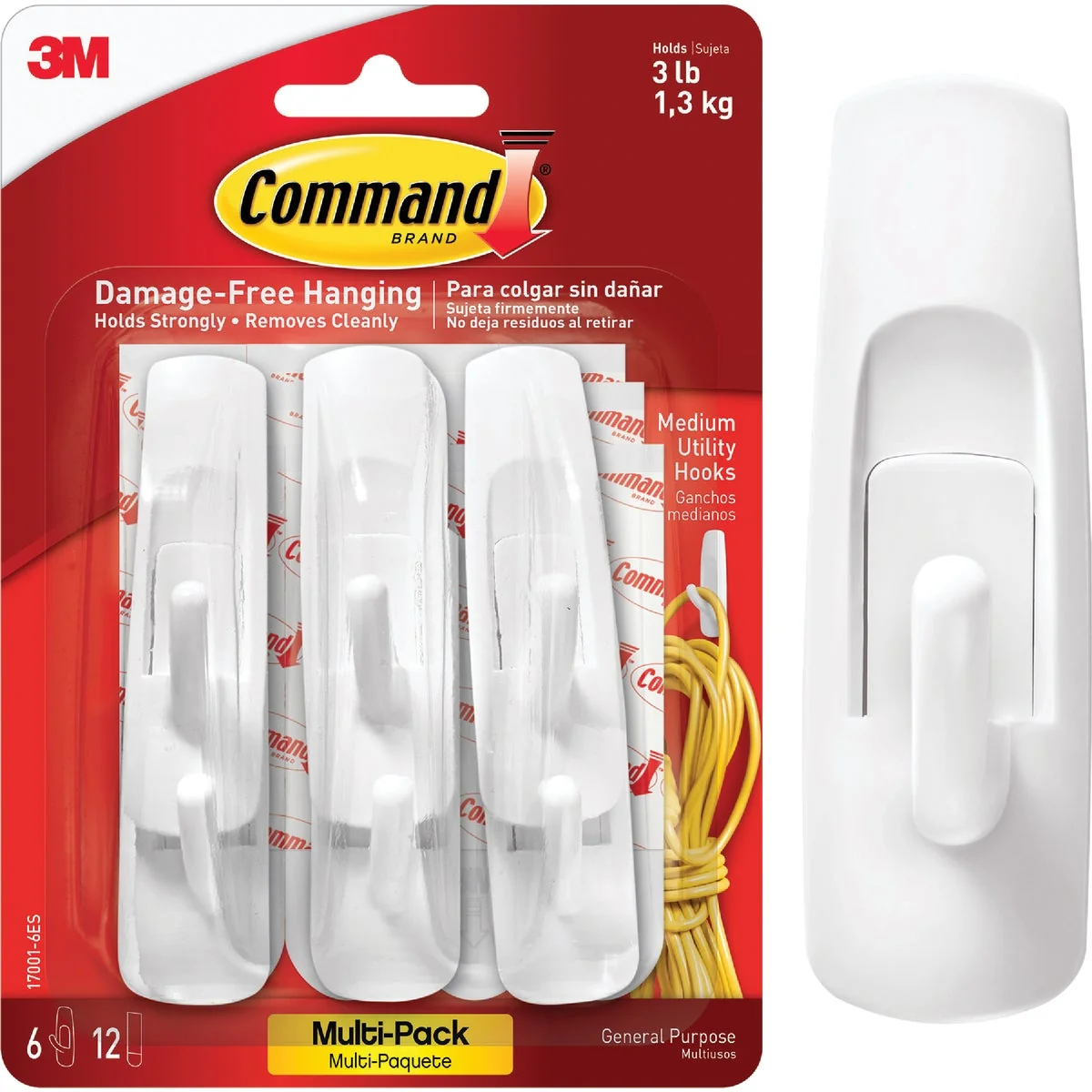 Trendy 3M Command Medium Utility Adhesive Hook 6-Pack Comfortable