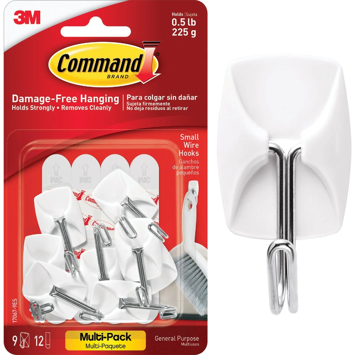 Classic Command 3 4 In. x 1-5 8 In. Wire Adhesive Hook 9 Pack Lightweight